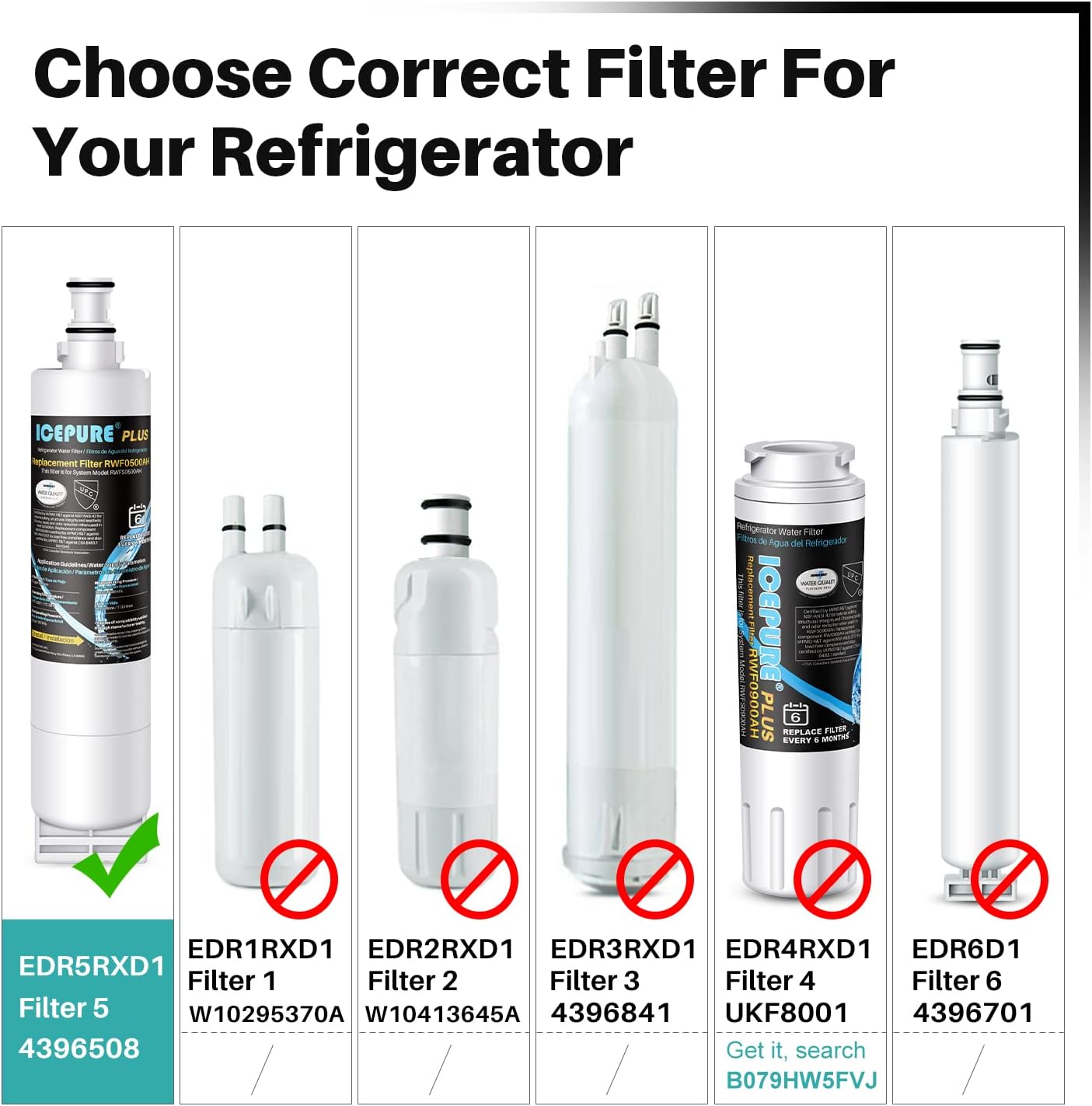 Thumbnail 1 de ICEPURE RWF0500AH Refrigerator Water Filter, 2-Pack with Coconut-Shell Carbon