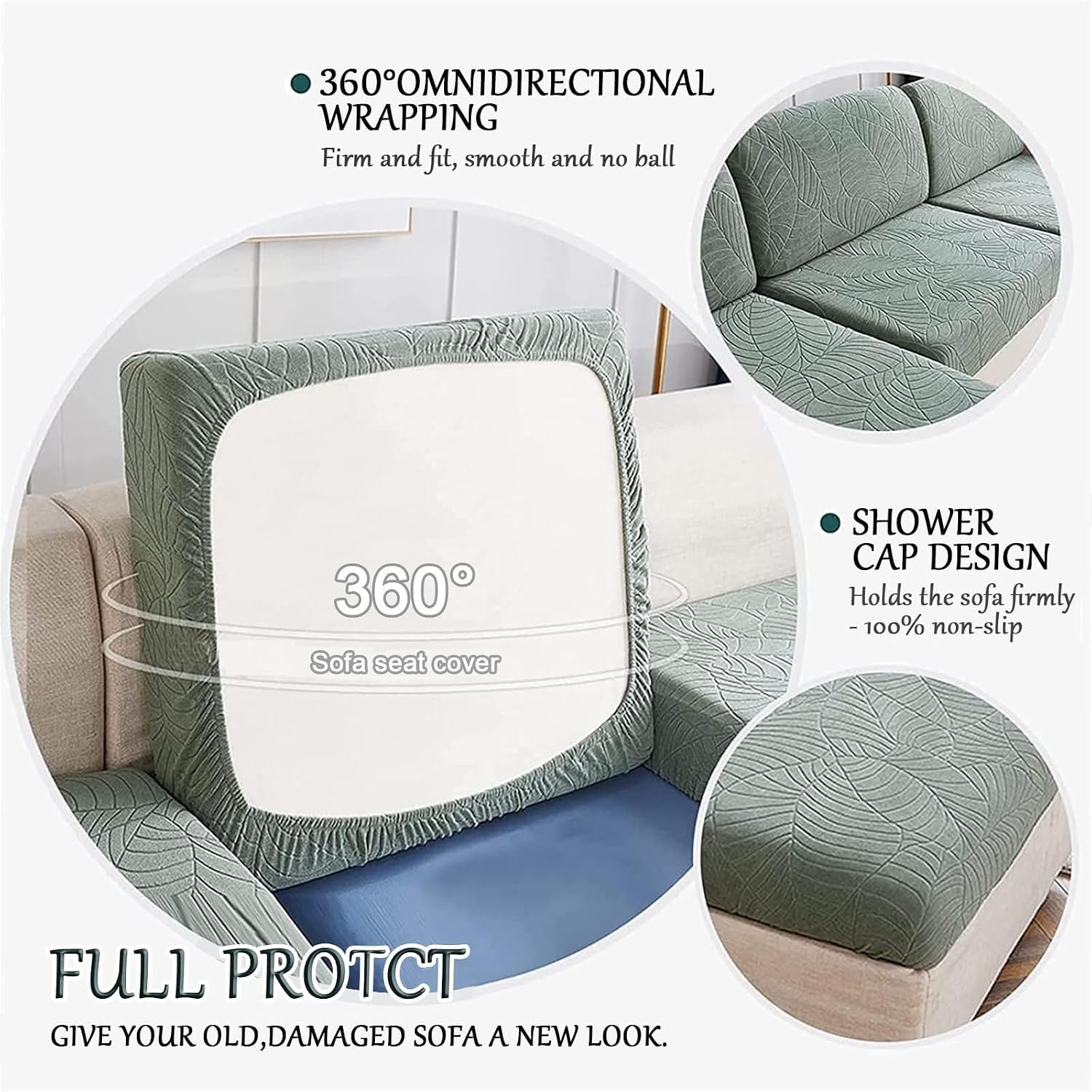 Detalle 2 de YUMEIGE boqu Couch Covers soffkuddsöverdrag, gräsgrönt för 2-sitsdyna