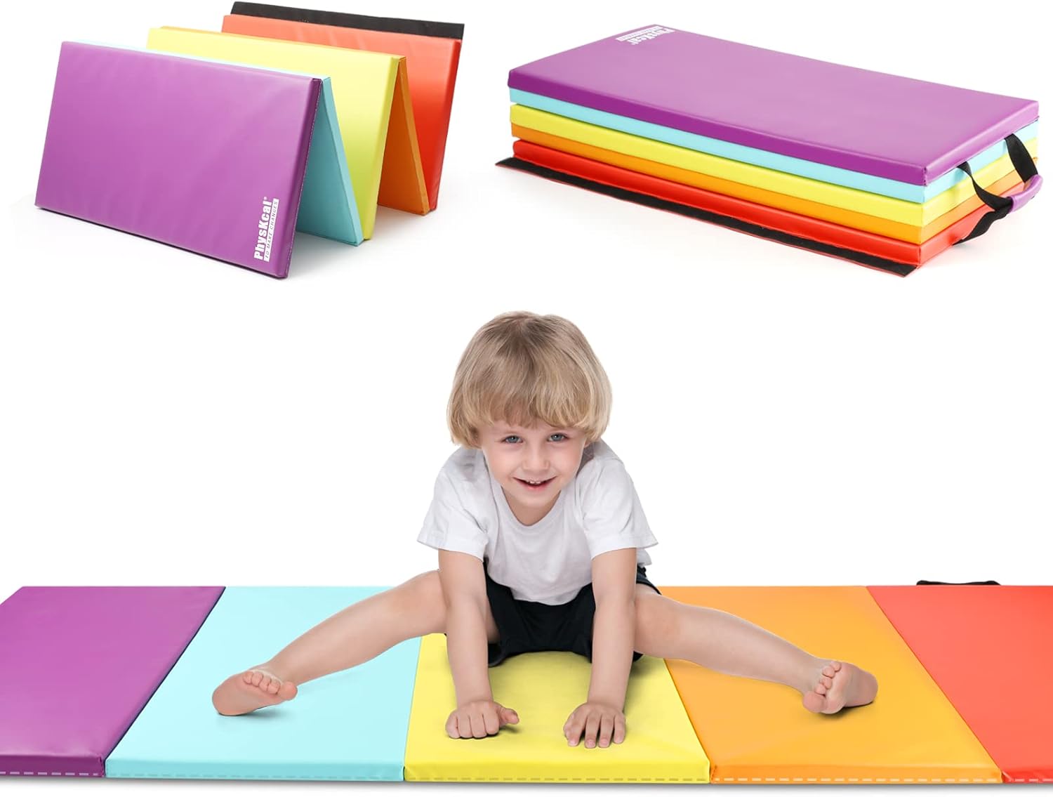 Detalle de PhysKcal 5 Panel Klappbare Weichbodenmatte – 195 x 75 x 3 cm für Kinder und Heimtraining