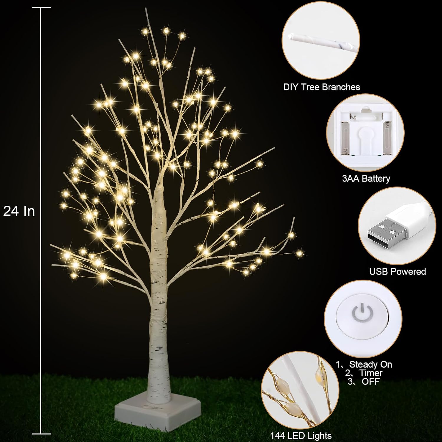 Detalle 2 de DIY Birch Tree 144-LED Lamp with Timer ๐