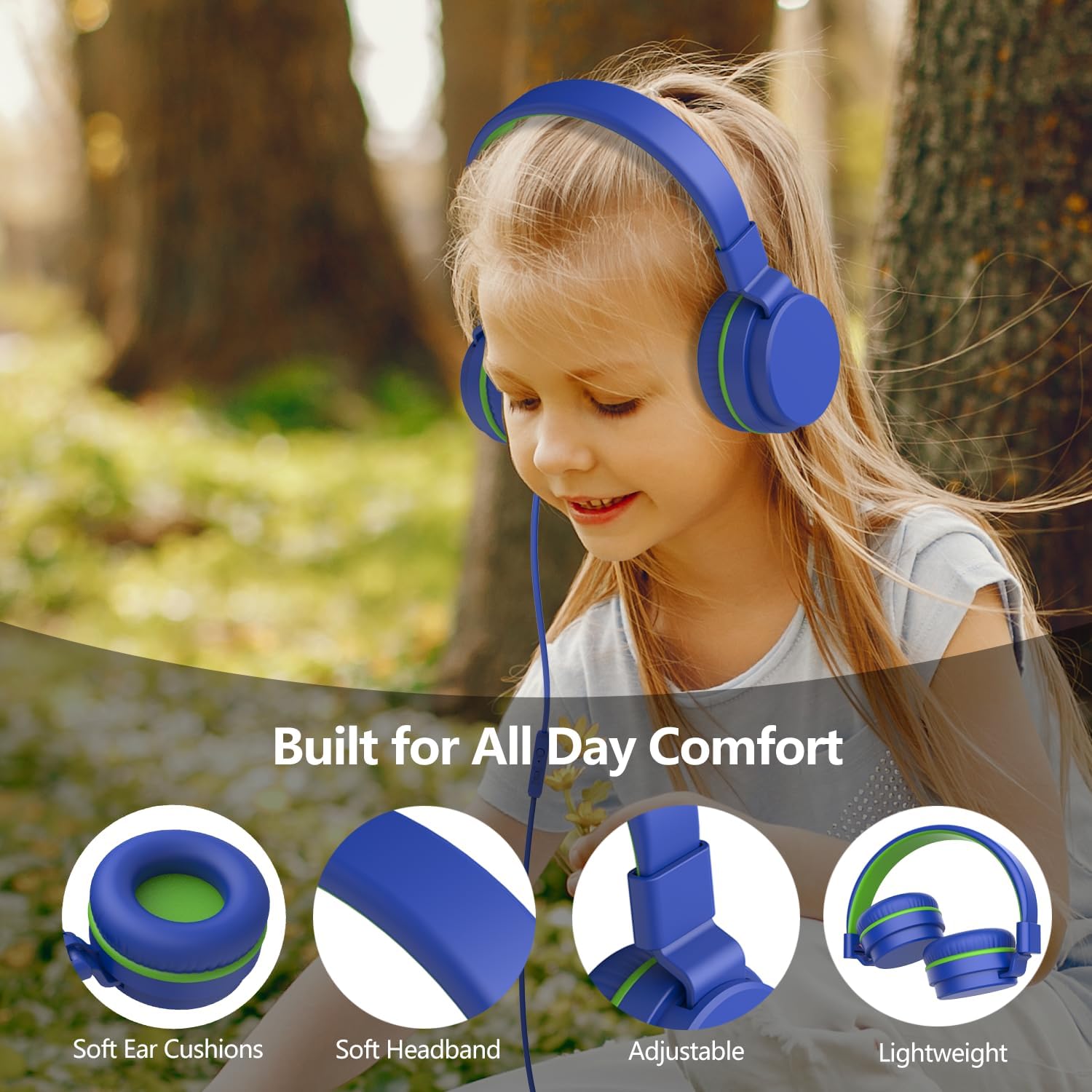 Thumbnail 5 de Kids Headphones Wired: On-Ear, Safe Volume 85/94dB, Foldable with HD Mic for School and Travel (Blue)