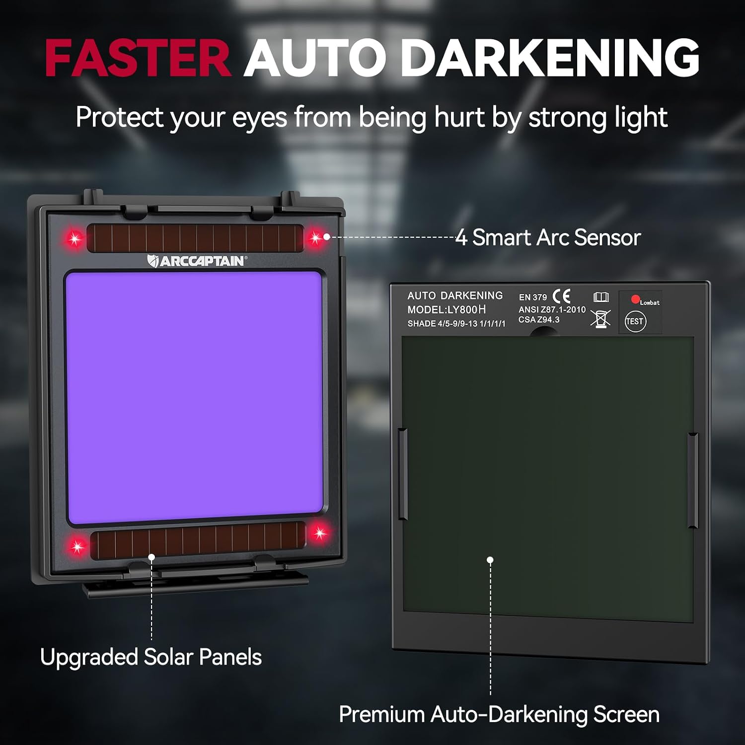 Detalle 1 de ARCCAPTAIN Auto-Darkening Welding Helmet with LED Light, True Color Lens