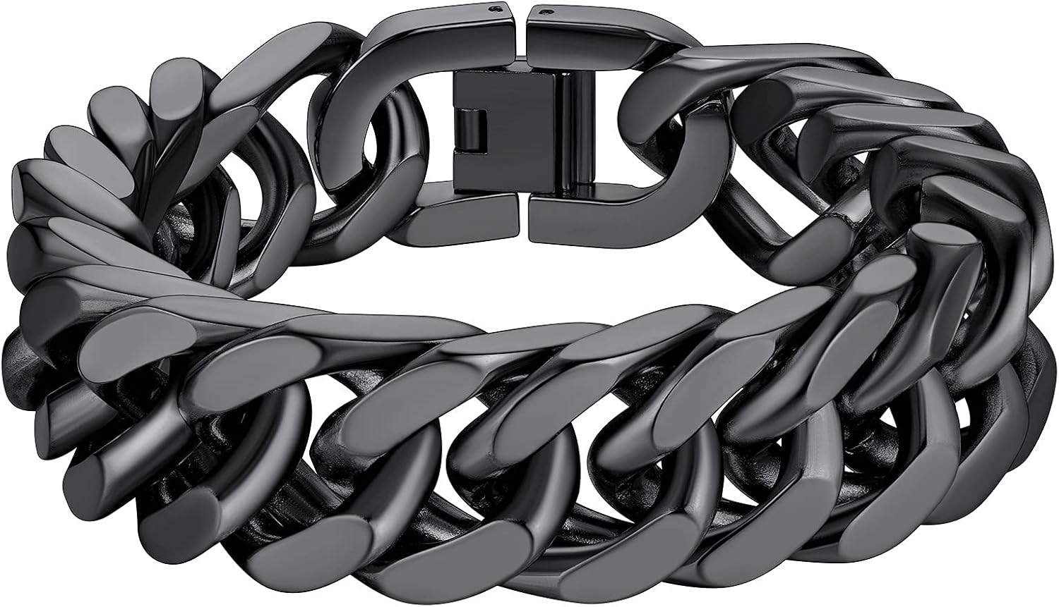 Detalle de Richsteel Herren-Cuban-Gliederarmband Armband aus Edelstahl in Silber, Gold & Schwarz – Breite 8/12/17 mm, Länge 19/21/23 cm