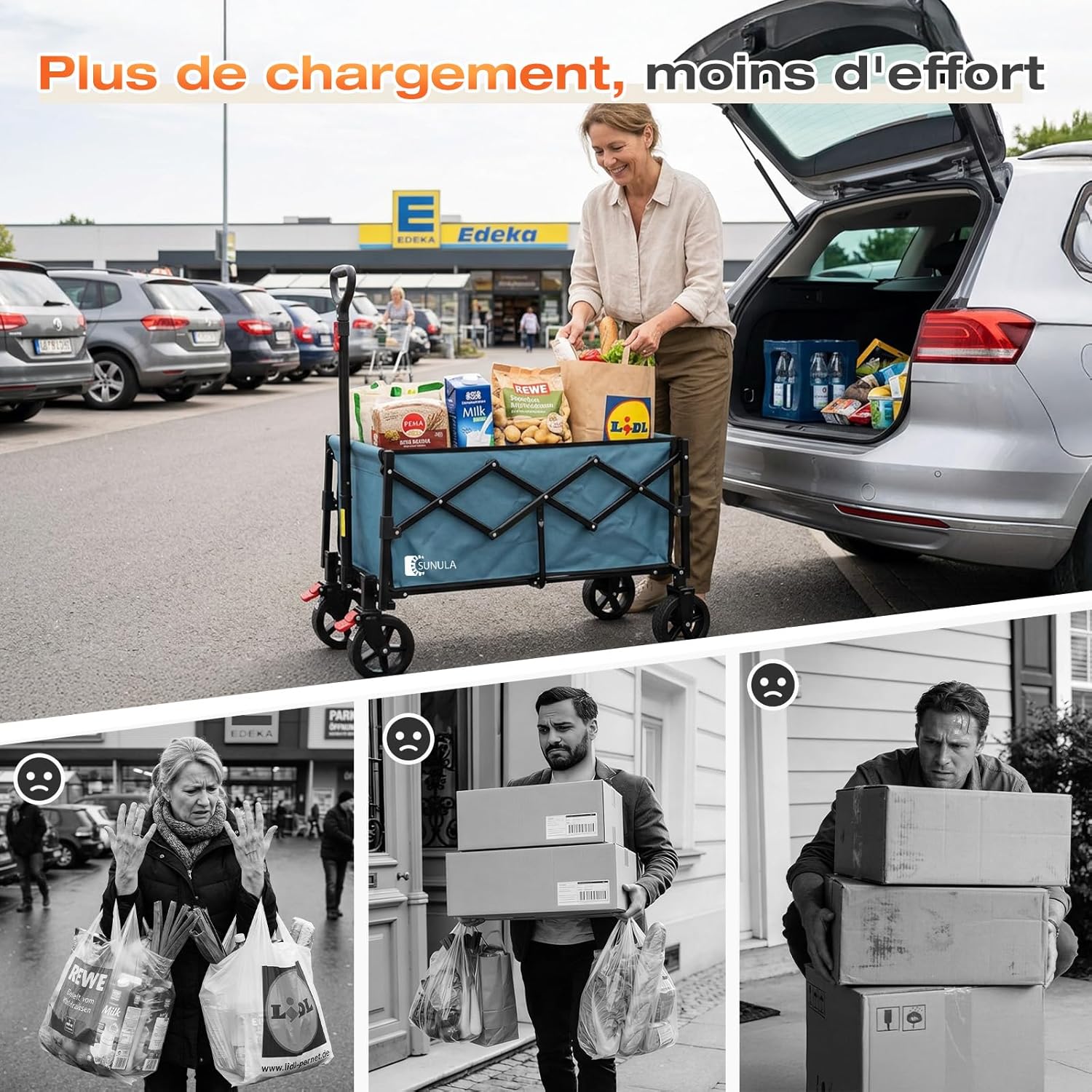 Thumbnail 1 de SUNULA Chariot Pliable Petit 80L avec Freins, structure 100 kg et poids réduit – Bleu