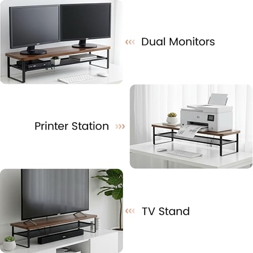Detalle de M.J COMFY-LIFE Vintage Monitor Desk Stand: Wood Riser with Storage Shelf