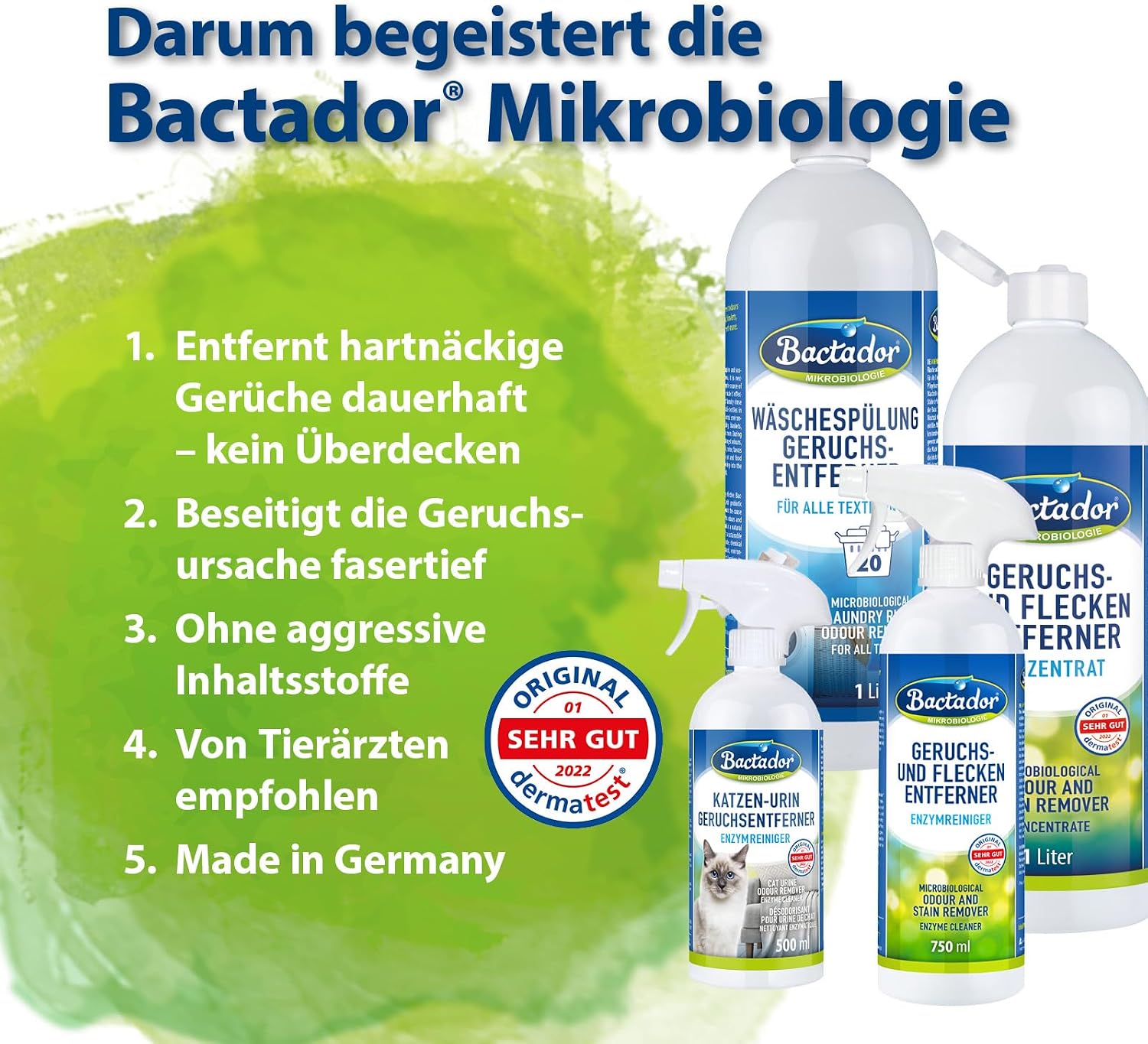 Thumbnail 6 de Bactador Enzymreiniger Konzentrat 1L – Geruchsneutralisierer & Fleckenentferner für Hundeurin und Katzenurin