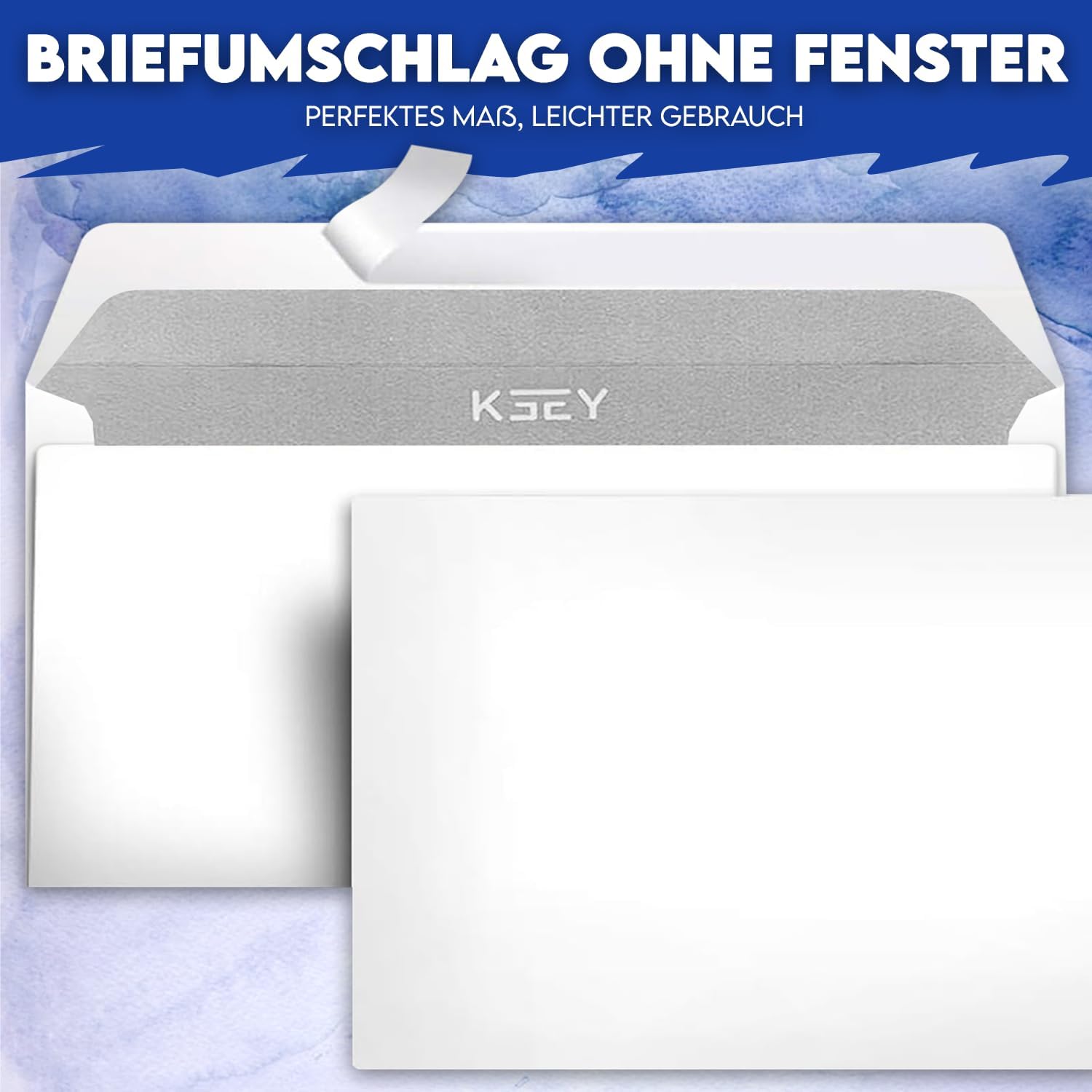 Thumbnail 1 de 1000 Briefumschläge ohne Fenster DIN Lang 110 x 220 mm, 80 g/m² – weiße Kuverts mit grauem Innendruck & Selbstklebestreifen