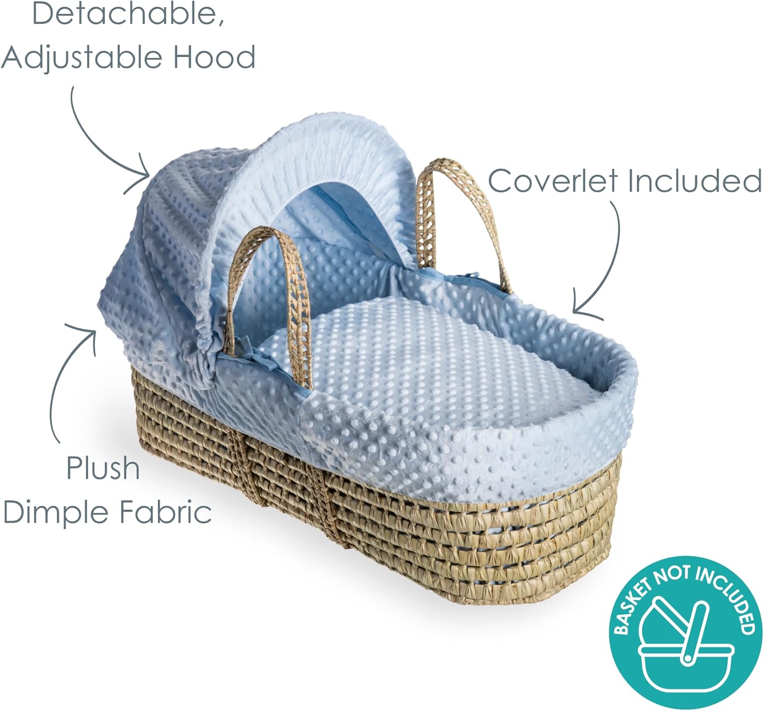 Detalle de Clair de Lune Dimple Moses Basket Bedding Set (Blue) – Complete Bedding for Moses Baskets