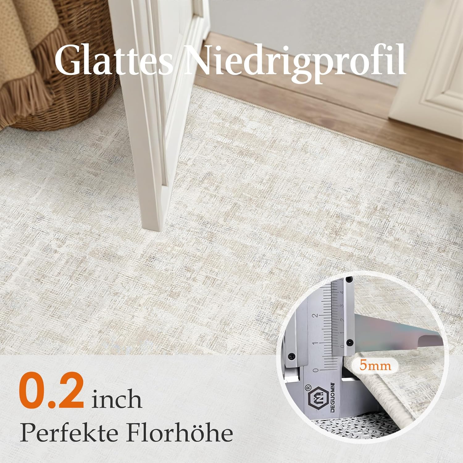 Thumbnail 4 de PureCozy Beige/Grau Kurzflor Teppich 140x200 – waschbar, rutschfest und pflegeleicht für Wohnzimmer & Co.