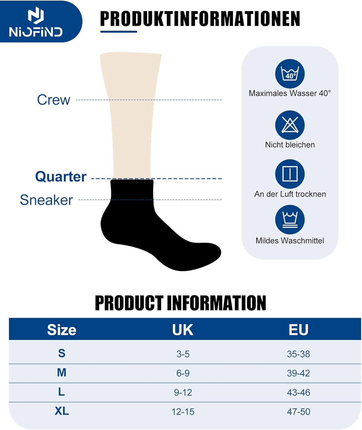 Thumbnail 4 de Niofind Sneaker Socken – Quarter Socken aus Baumwolle, atmungsaktiv, gepolstert, für Fitness, Radfahren und Arbeit