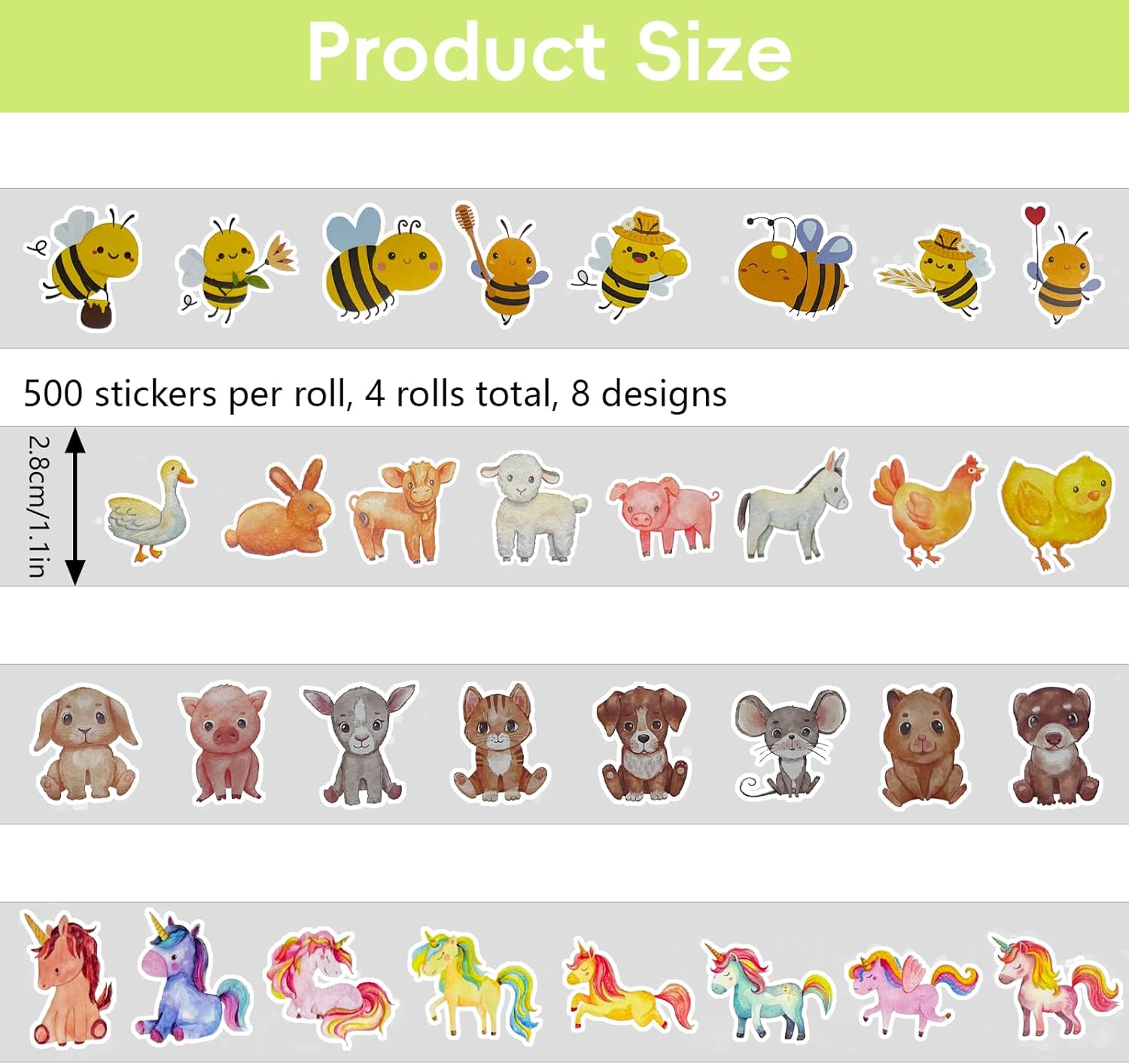 Thumbnail 1 de 4 Roll Tier Sticker Kinder – runde Tieraufkleber im Stickerrollen-Set (Kinder & Scrapbooking)