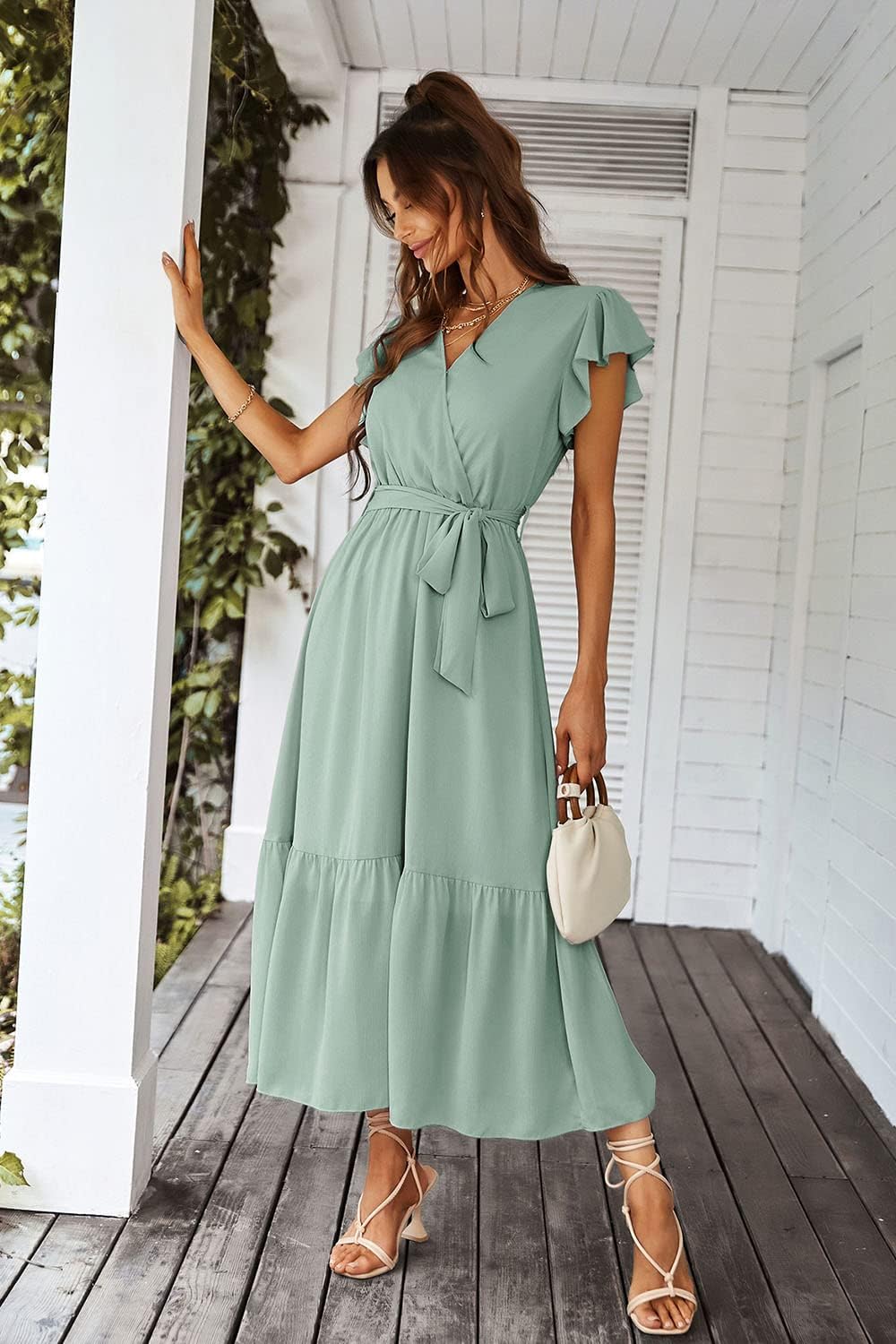 Thumbnail 4 de PRETTYGARDEN SF_MAS100_P_S Floral Boho Maxi Dress, Chiffon, Wrap V-Neck