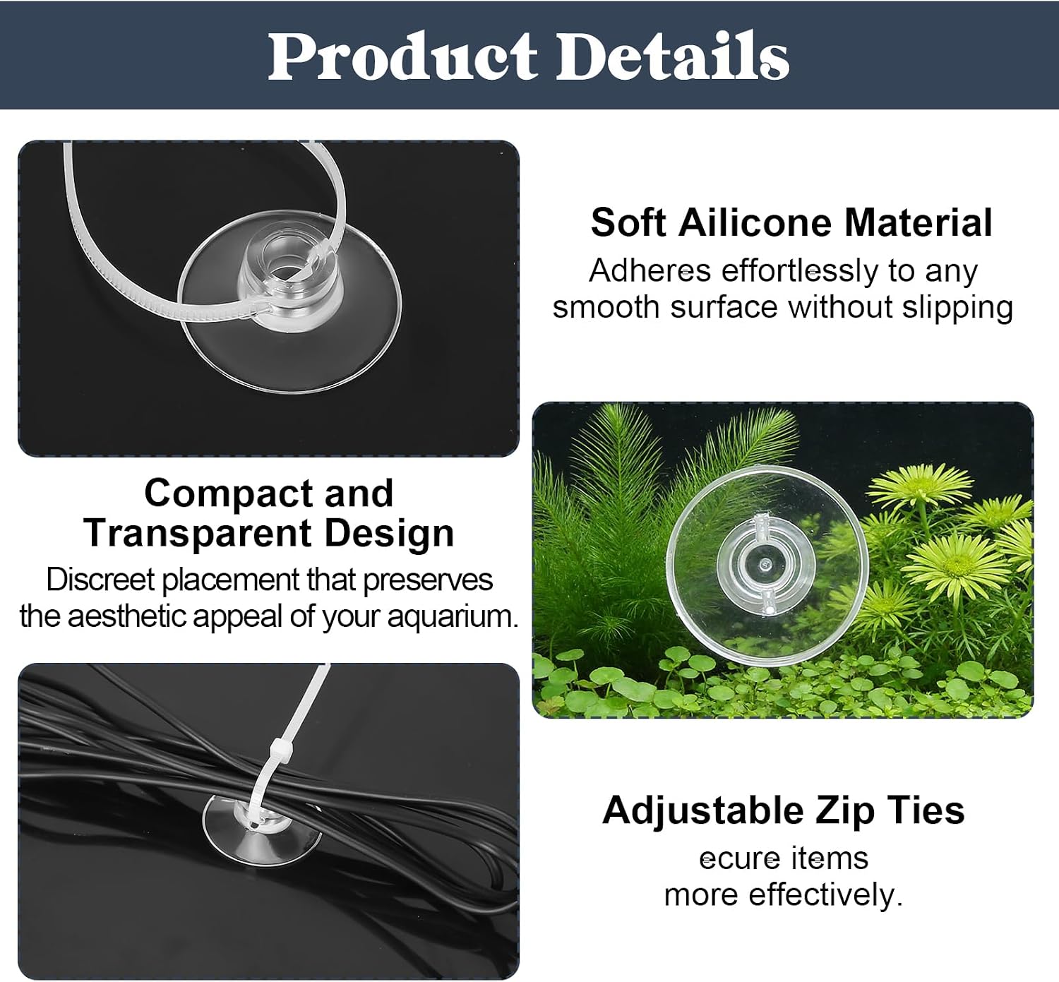Thumbnail 2 de 40 Pcs Aquarium Suction Cups with 40 White Cable Ties – Practical Set for Tank Accessories