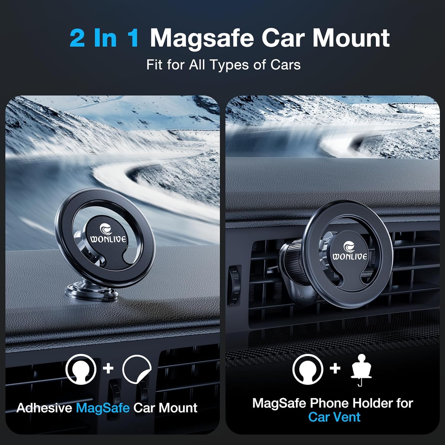 Thumbnail 5 de WONLIVE for MagSafe Car Mount (2-in-1 Vent & Dashboard) with 44 Strong N52 Magnets