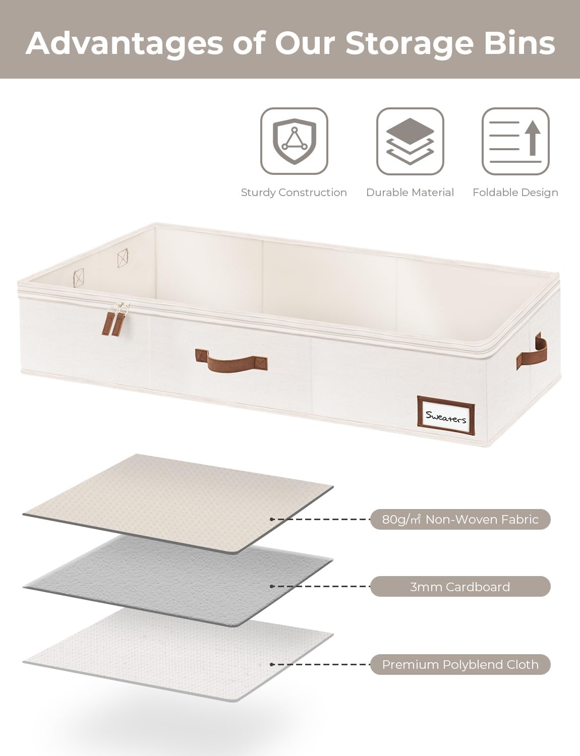 Thumbnail 4 de StorageWorks Underbed Storage Boxes with Lids (Large, Ivory White) — 2-Pack