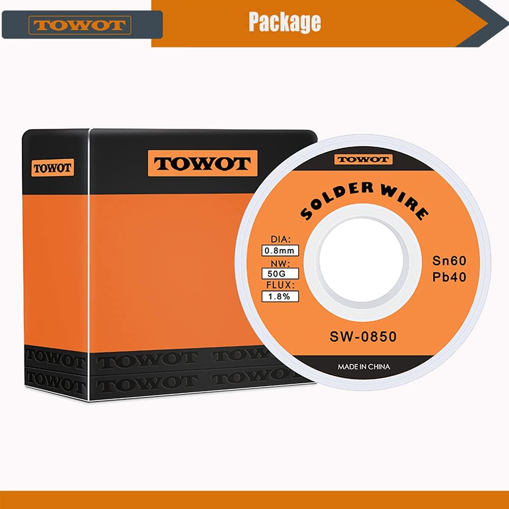 Detalle de TOWOT SW0850 Solder Wire, 0.8 mm Sn60-Pb40 Rosin Core, 50 g