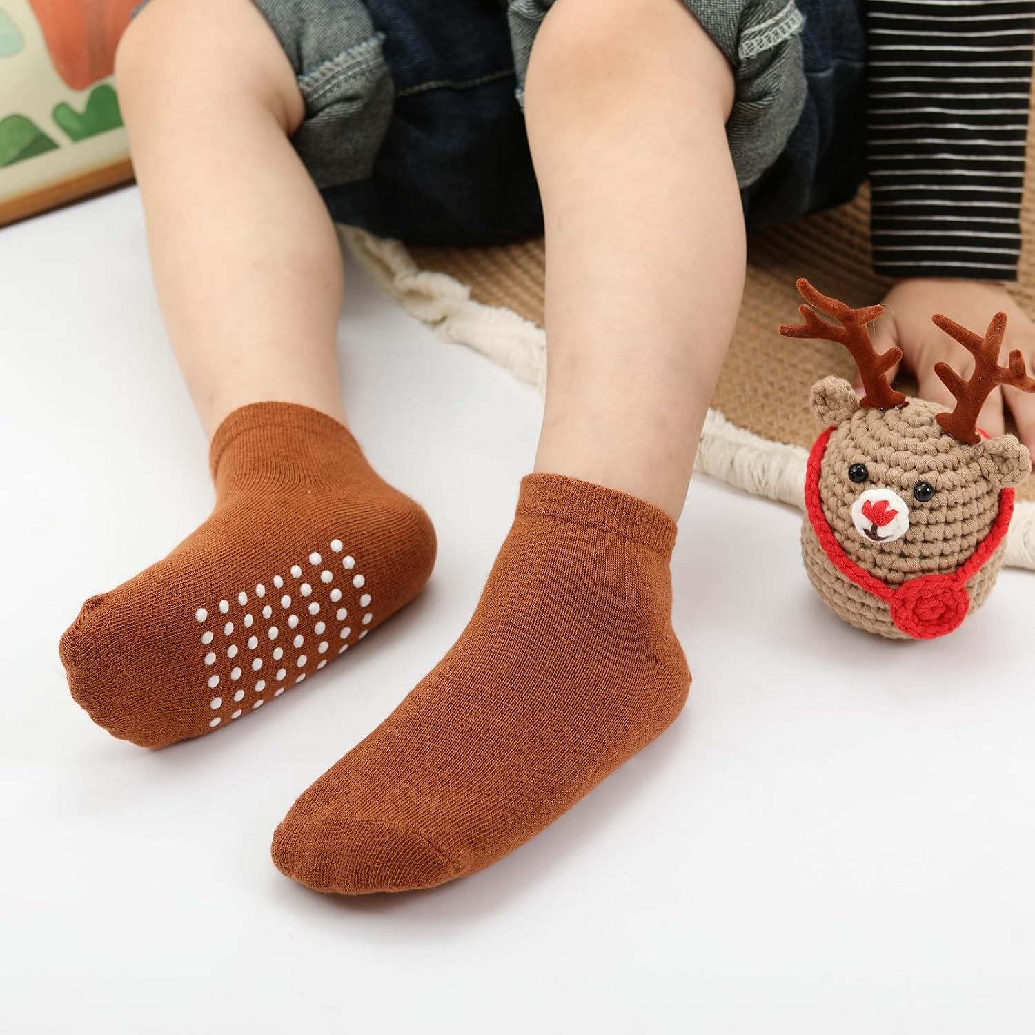 Detalle de JAKIDAR 12-Pair Baby & Toddler Cotton Ankle Socks with Non-Slip Grips