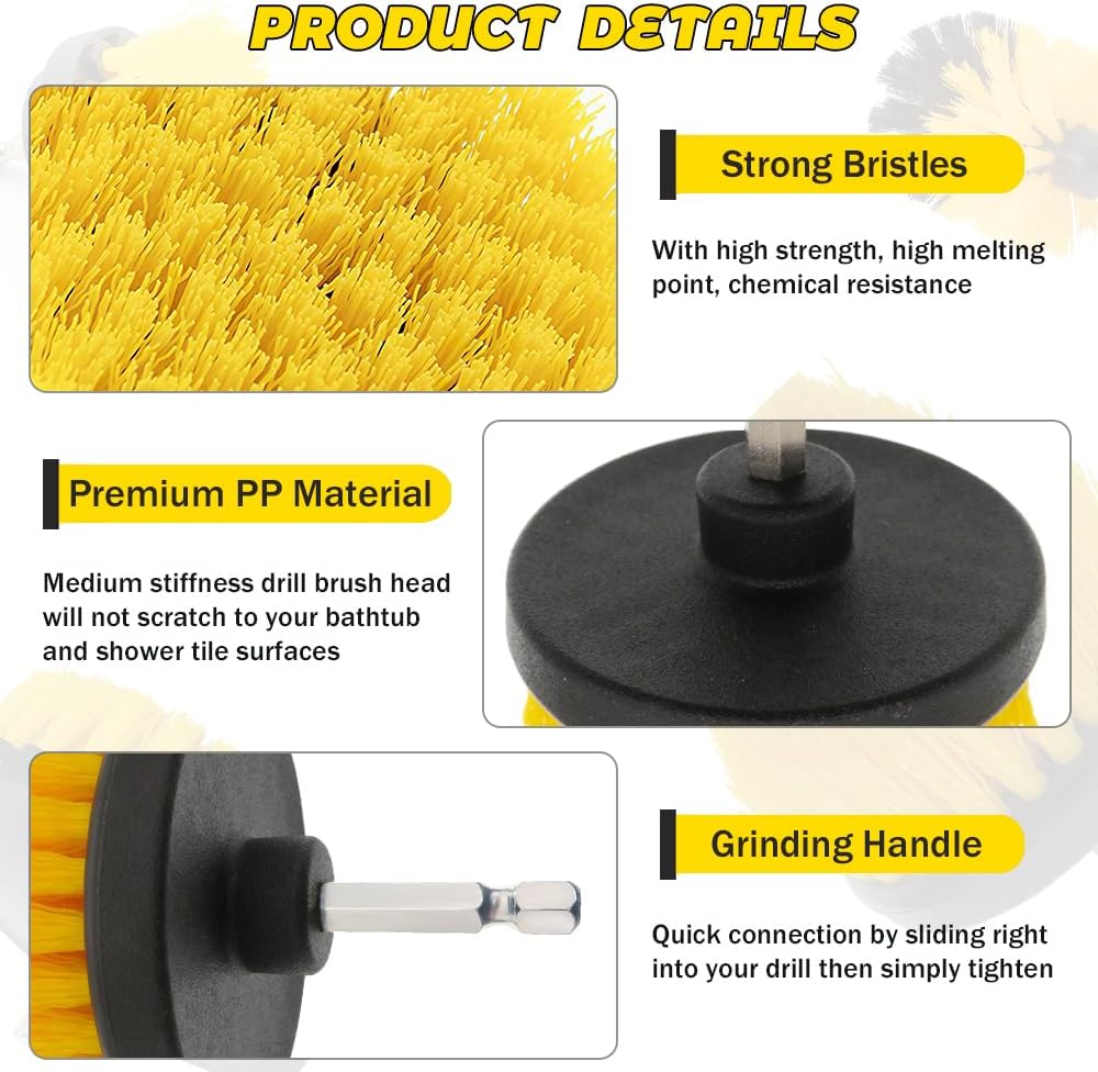 Detalle de Aongray Drill Brush Attachment Set (22 pieces) – 1/4in Hex, with Extension Pole and Scrubbing Pads