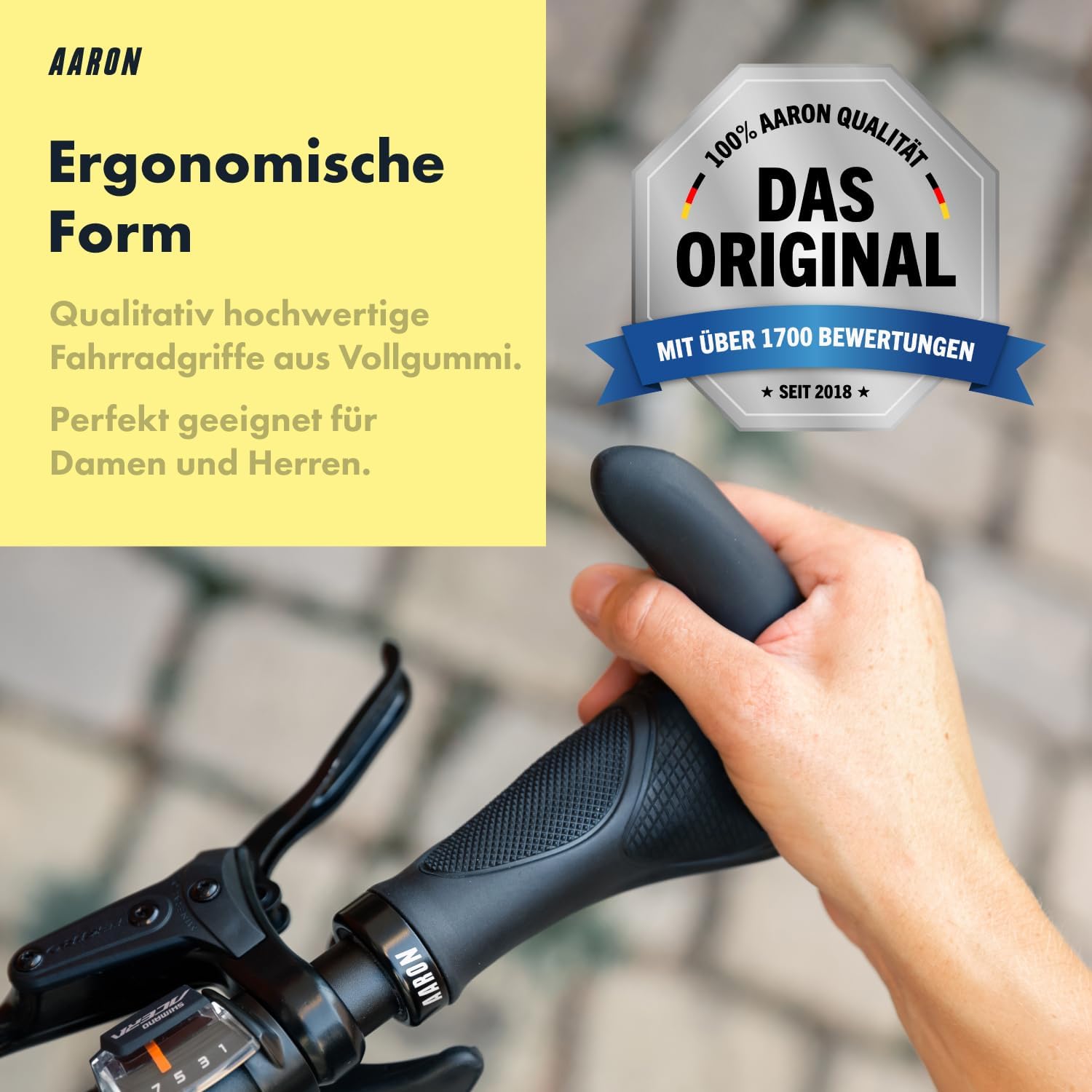 Thumbnail 4 de AARON Horn Lenker Griffe mit Gel-Dämpfung (ergonomische Lenkerhörnchen) aus rutschfestem Gummi, schwarz