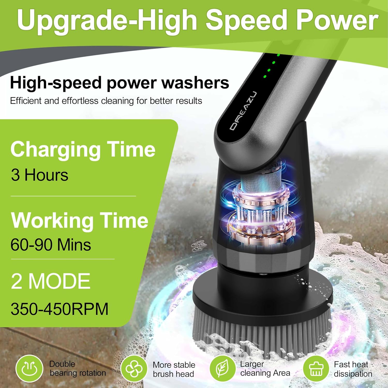 Detalle 2 de Dreazu G2 Electric Spin Scrubber with Extendable Handle and 2 Speeds