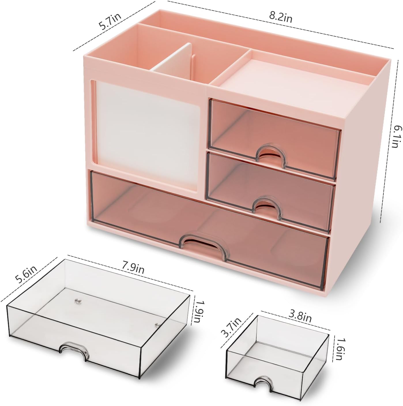 Thumbnail 6 de RISEMART Desk Organiser with 3 Drawers: Large Capacity 21 x 14.5 x 15.5 cm, Pink