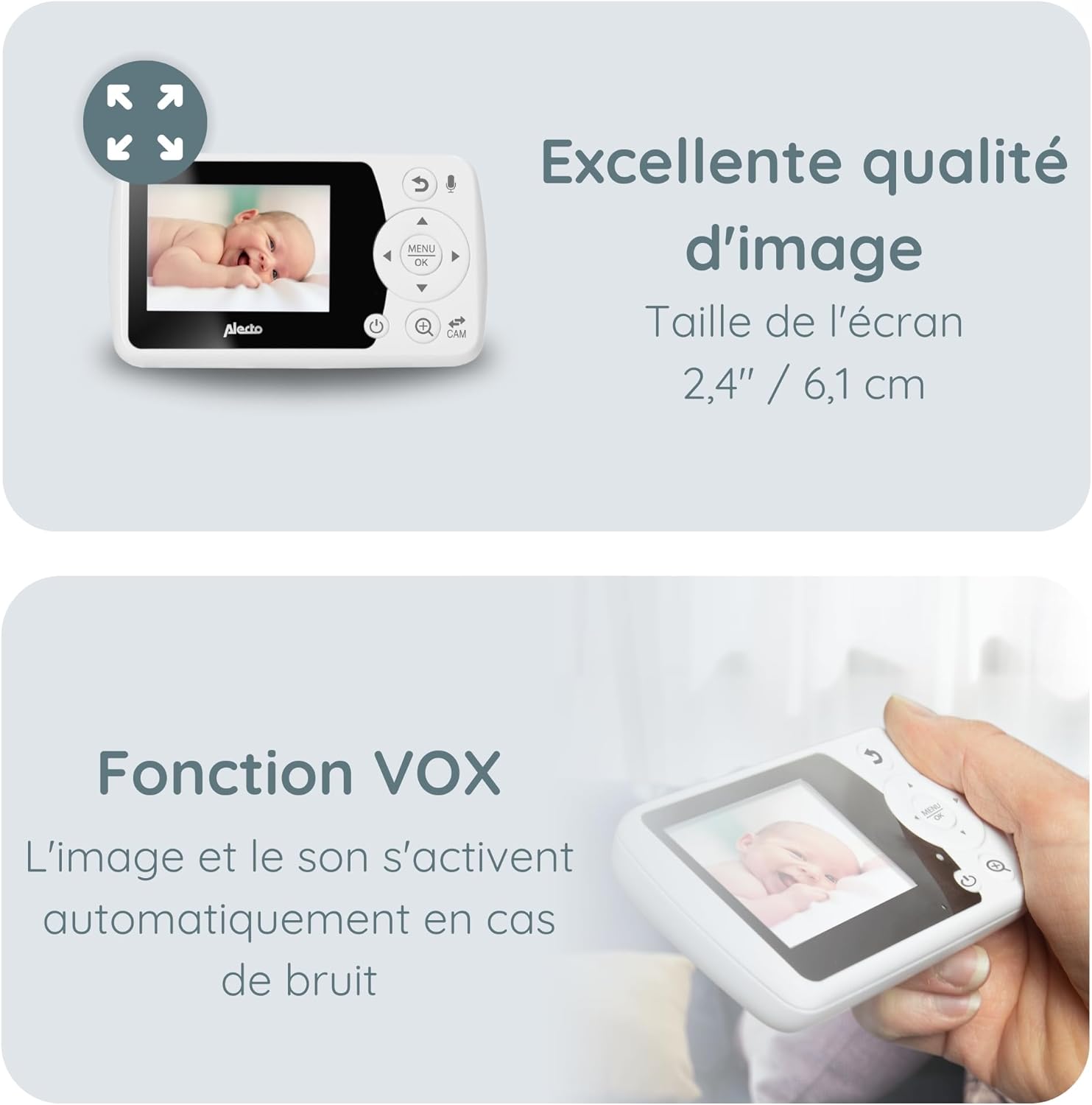 Thumbnail 4 de Alecto bébé DVM64 écoute-bébé avec caméra fixe, VOX, vision nocturne et écran 11 cm