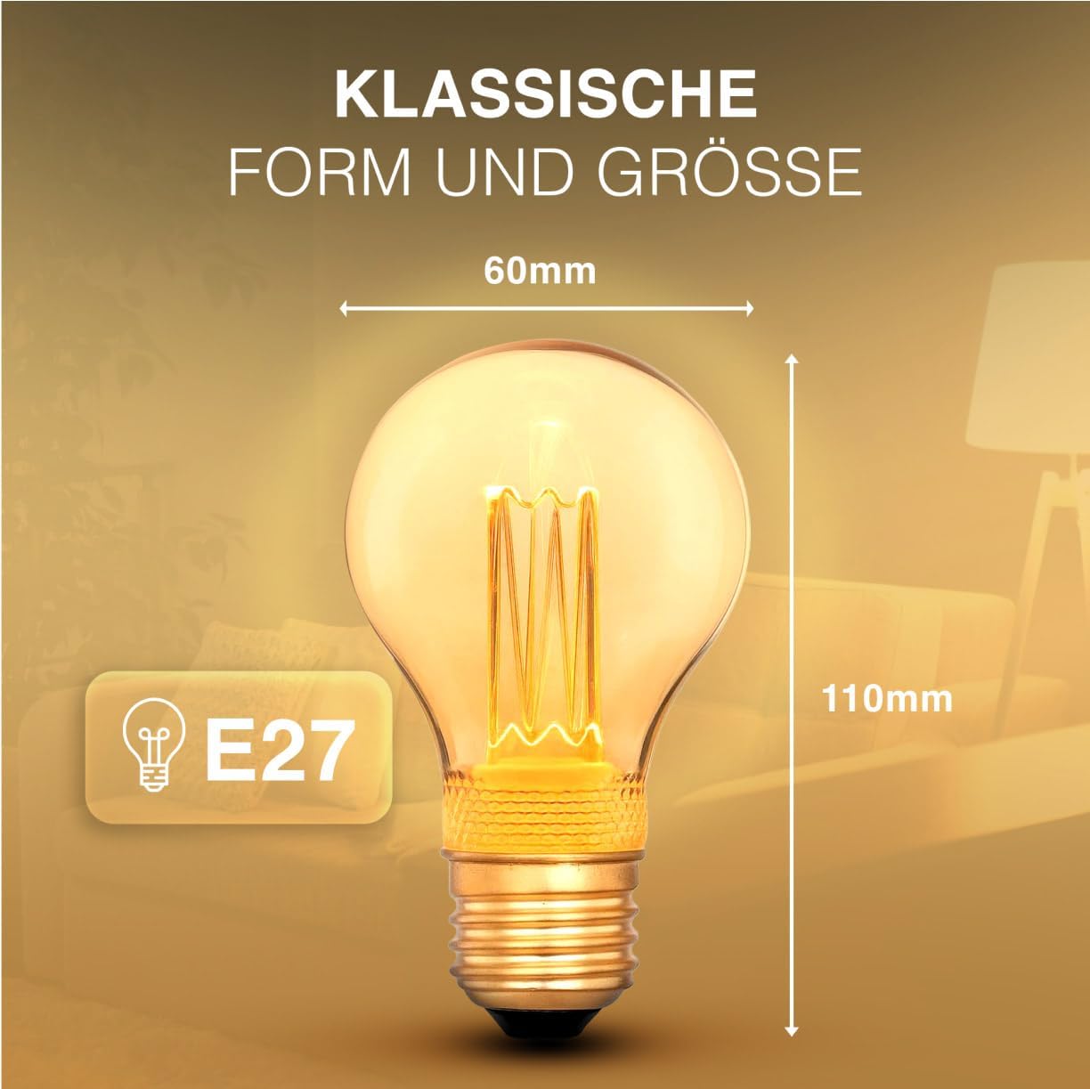 Thumbnail 2 de greenandco E27 LED Vintage Glühbirne A60 „Edison“ – extra warmweiß 1.800 K, flimmerfrei, nicht dimmbar (gold, 2 W)