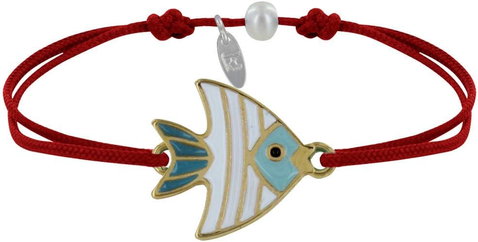Thumbnail 4 de Bracciale collegamento in ottone LES POULETTES BIJOUX con pesce e medaglia smaltata bianca e turchese