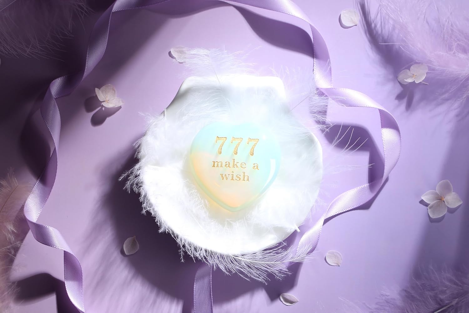 Thumbnail 1 de AWARDSEN Good Luck Opal Heart Crystal with 777 Angel Number and 'Make a Wish' Engraving