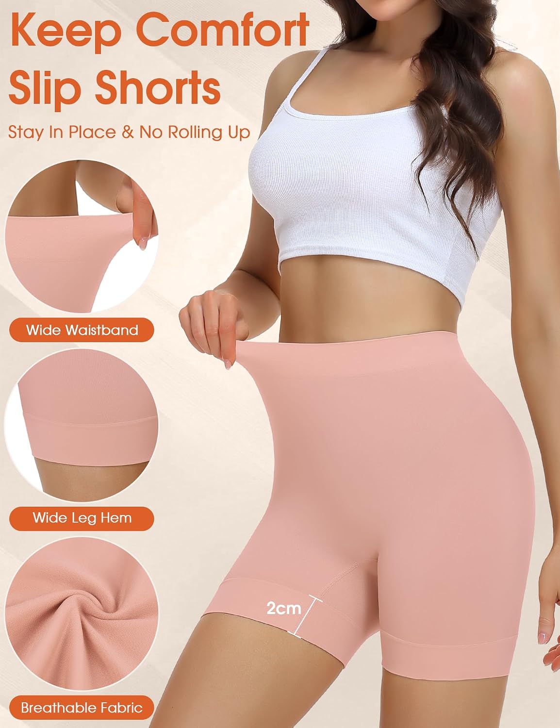 Detalle 2 de Niceuare Seamless Slip Shorts for Women, Anti-Chafing Boyshorts