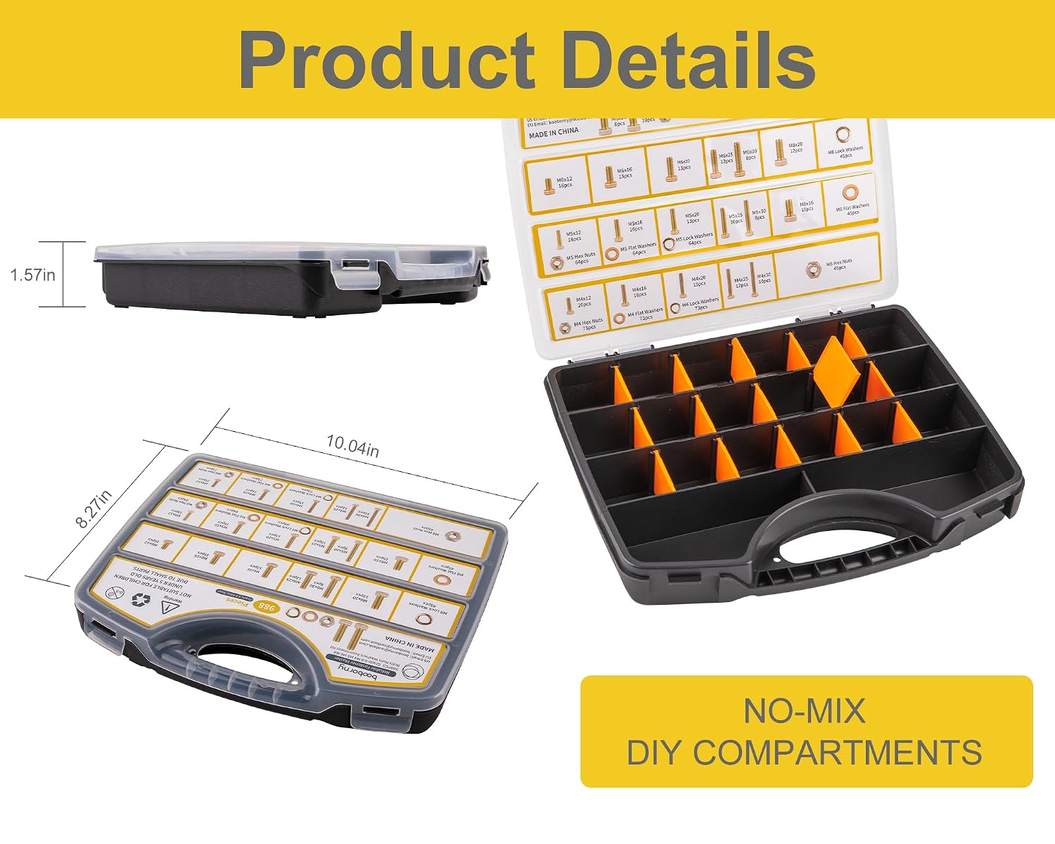 Thumbnail 6 de booborny BNW-988 Metric Bolt Assortment, Grade 8.8, M4–M8, Yellow Zinc