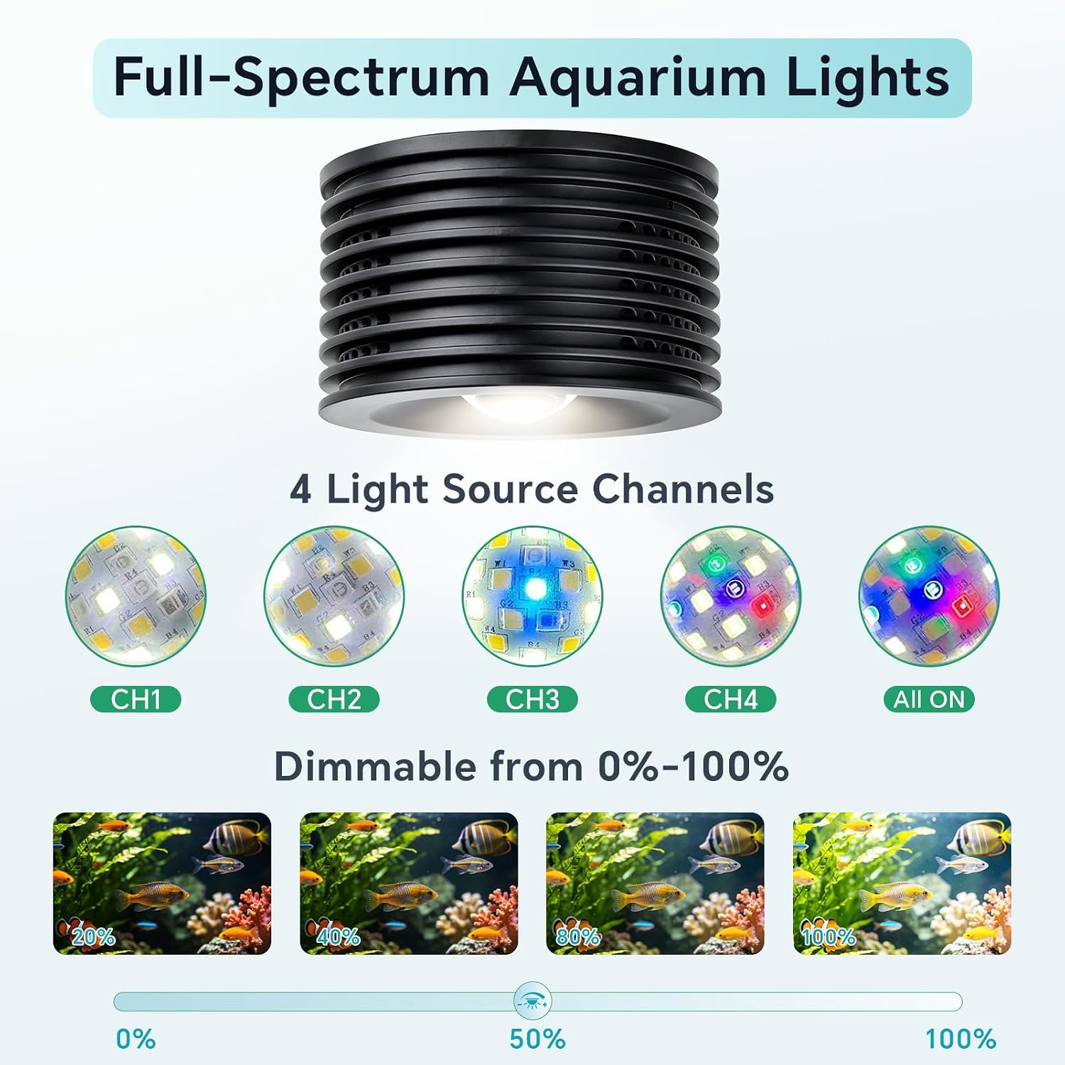 Detalle de Lominie 4-Channel Dimmable LED Aquarium Light with Adjustable Gooseneck