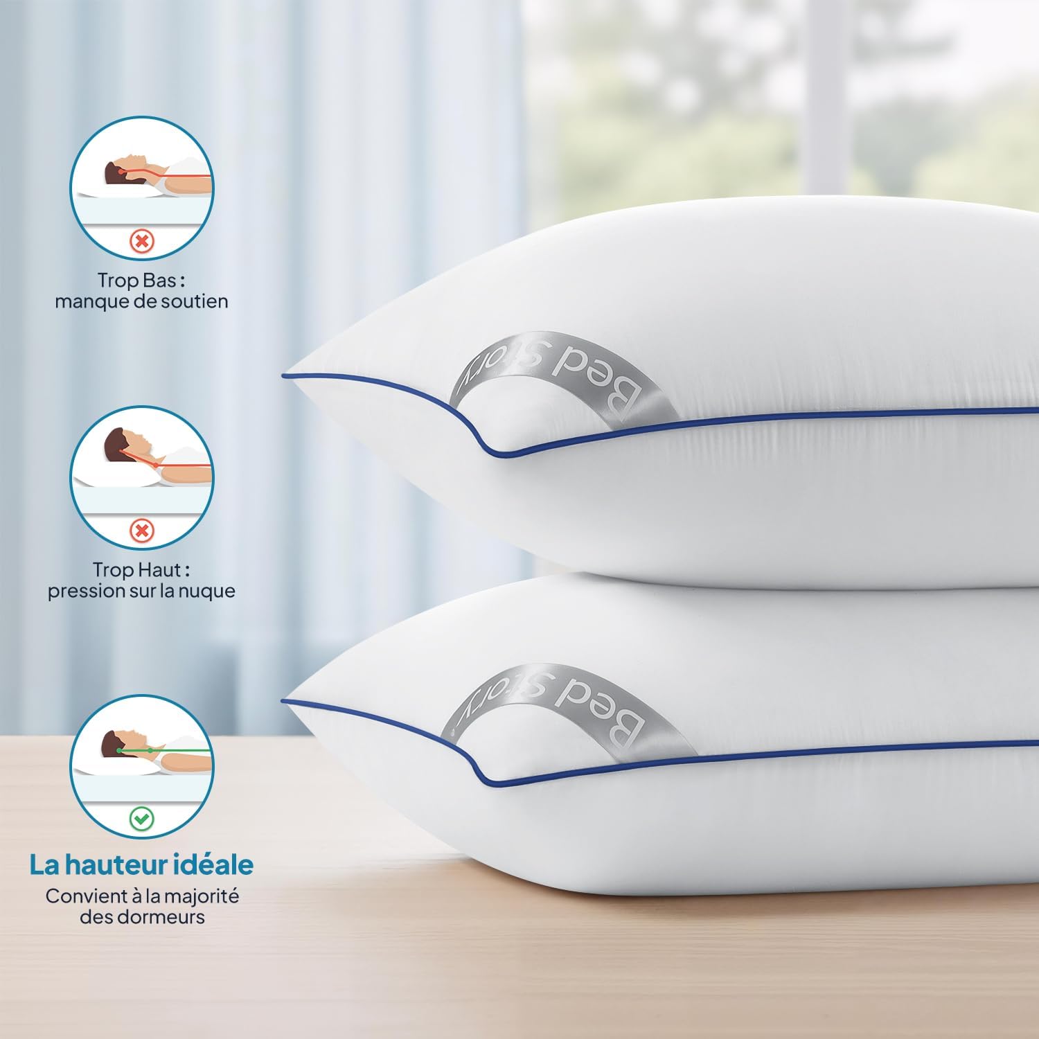 Detalle de BedStory Oreillers 50x70 cm (lot de 2) hypoallergéniques, réglables et lavables