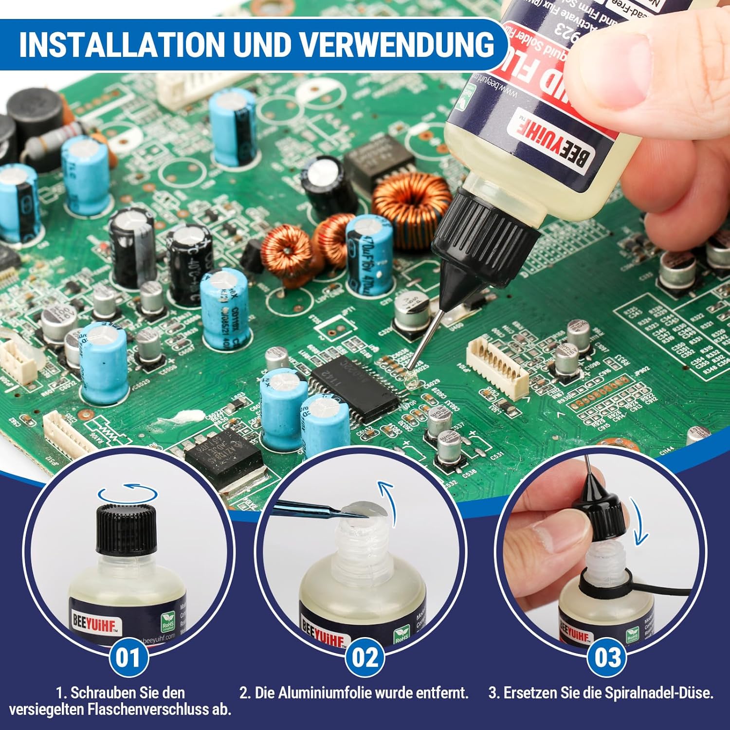 Detalle de BEEYUIHF Flüssiges Flussmittel #923 – neutrales, bleifreies Kolophonium-Lötwasser für Elektronik (30 mL)