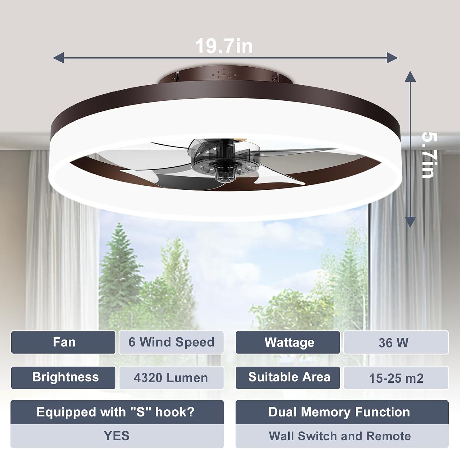 Thumbnail 6 de VOLISUN Ceiling Fan with Light, 19.7-Inch