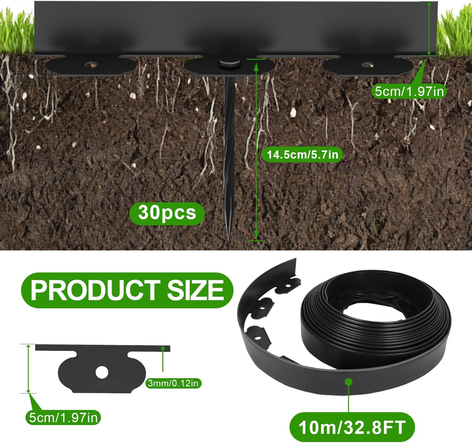 Thumbnail 1 de Lawn Edging, Aslhuioo 32FT/10M Garden Edging Border with 30 Pegs