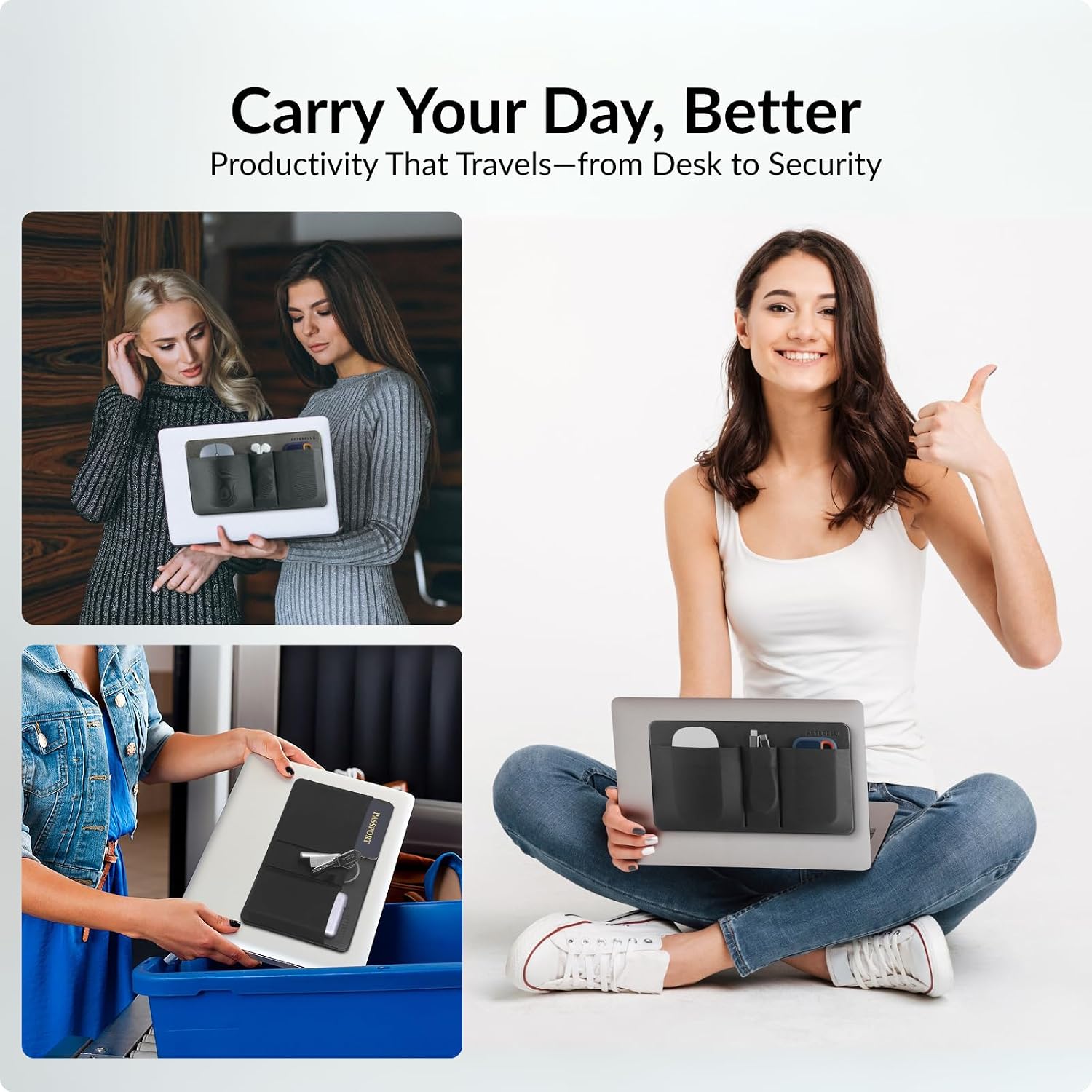 Thumbnail 5 de Afterplug 3-Pocket Storage Pouch: Adhesive Laptop Accessory Organizer in Grey