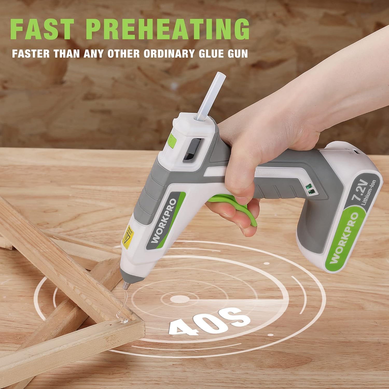 Thumbnail 4 de WORKPRO Pistola Colla a caldo a Batteria 7,2V con 20stick e ricarica Type-C: affidabile per fai-da-te