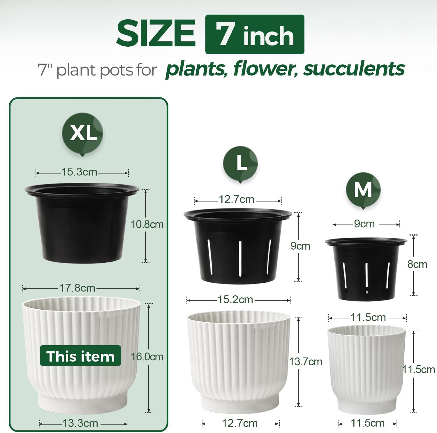 Detalle 2 de T4U 18cm Self Watering Plant Pots (4 Pack) – Indoor self-watering planters with cotton rope wicking