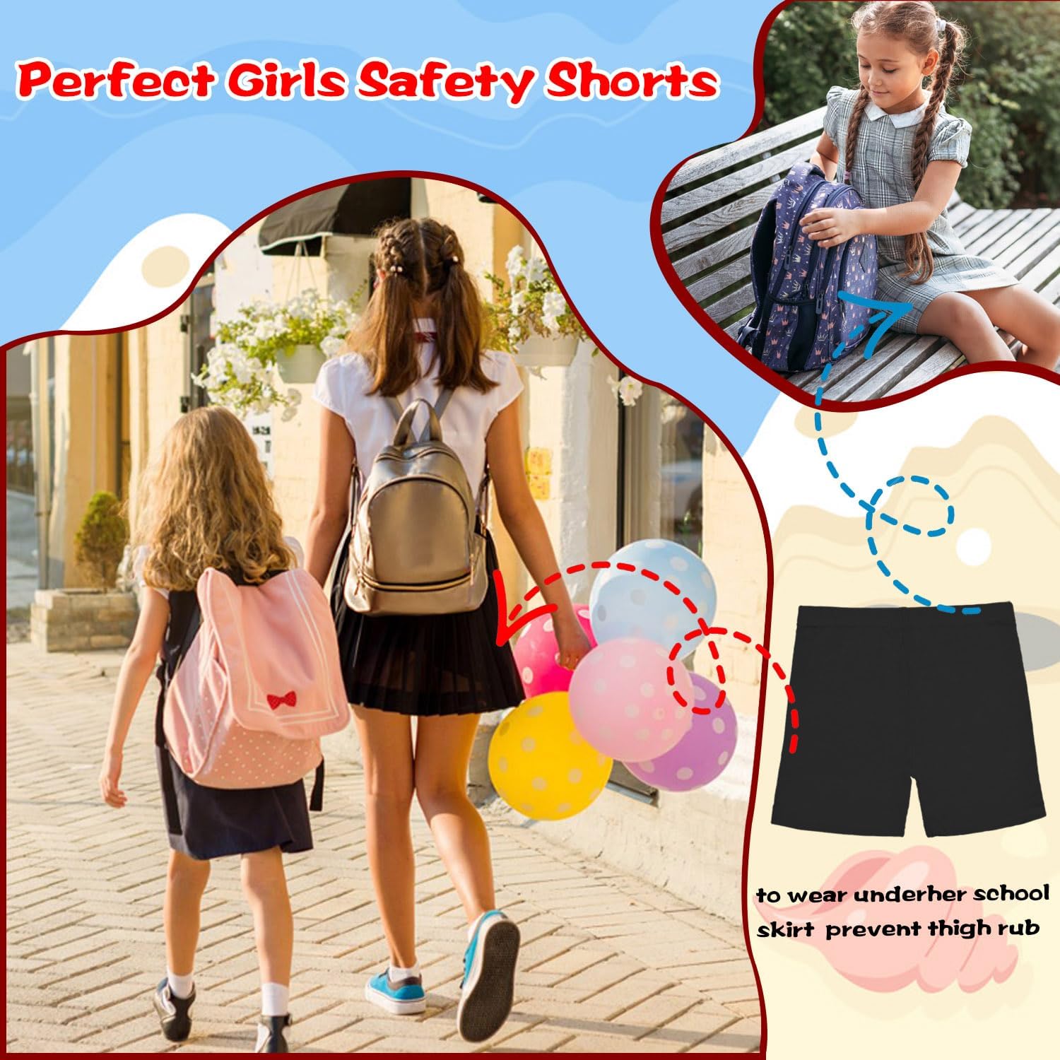 Detalle de TRAMLE Girls Cycling Cotton Shorts (8 Pack) – Breathable, Stretchy Under Skirt Shorts for 2–10 Years