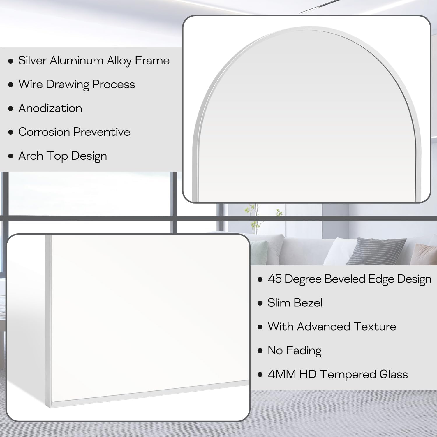 Detalle de Minuover Arched Wall Mirror 24x36in
