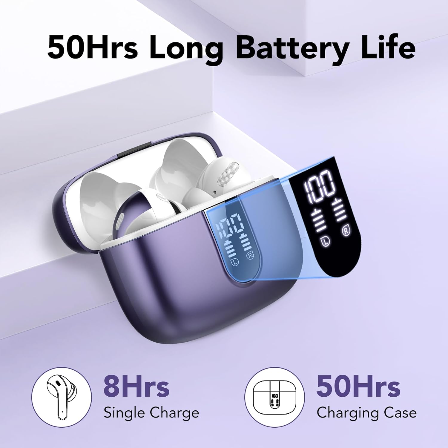 Thumbnail 2 de Bluetooth In-Ear Kopfhörer mit Noise Cancelling, 4-ENC-Mikrofonen und Bluetooth 5.3 (50 Std., IPX11) – Phantom-Violett