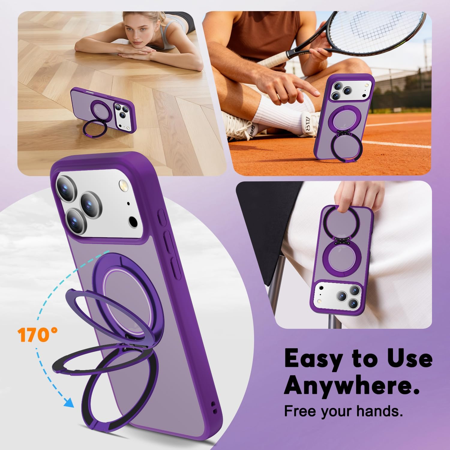 Detalle de Misscase 360 Spin Magnetic Stand for iPhone 17 Pro Case - 6.3", Purple