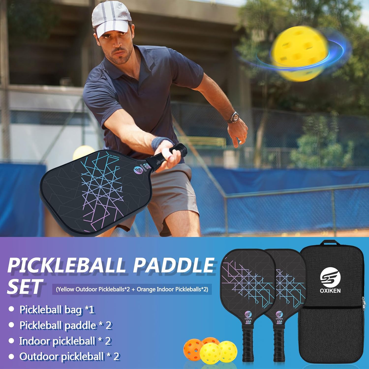 Thumbnail 6 de OXIKEN Pickleball Paddle Set, Carbon Fibre