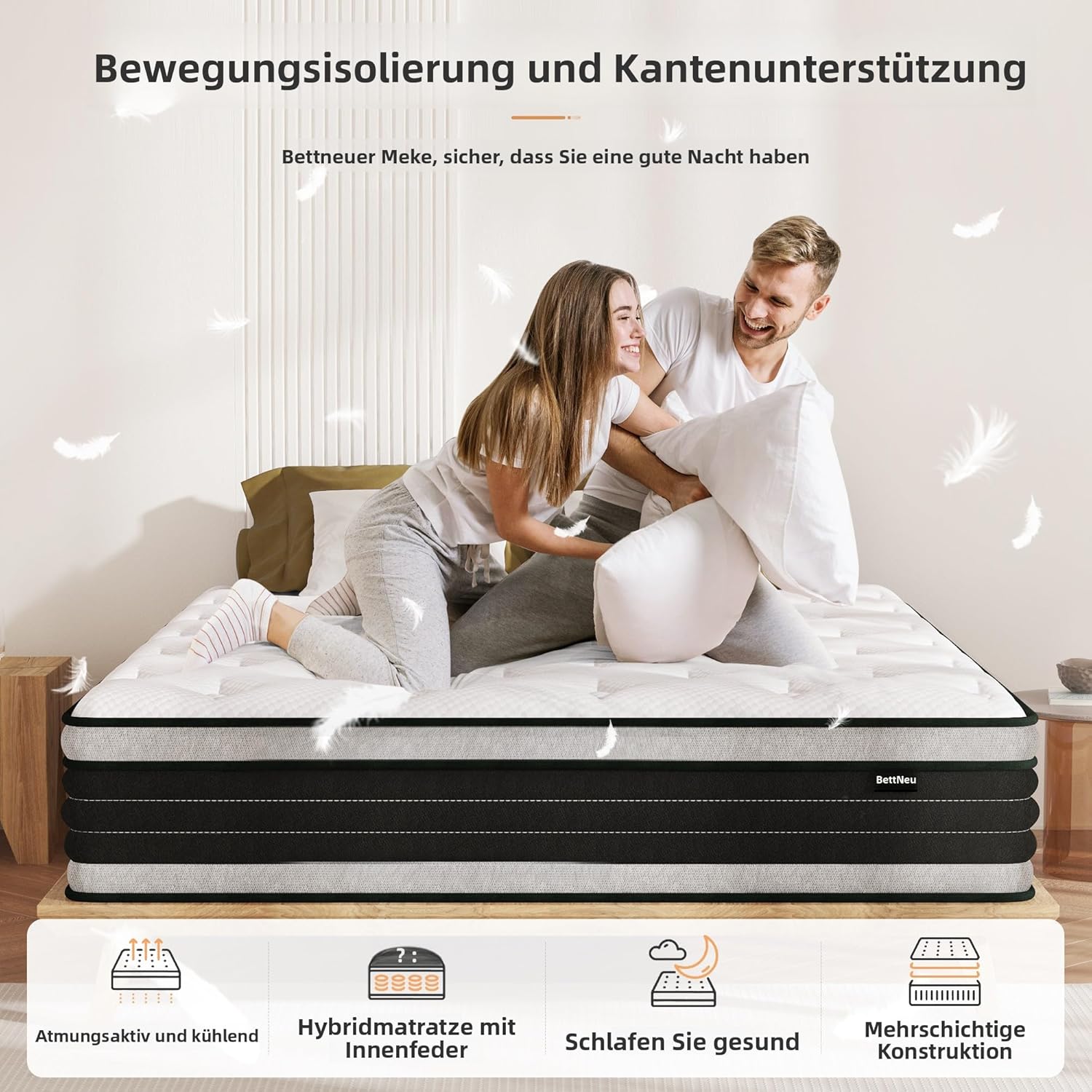 Thumbnail 4 de Bednew Matratze 90 x 200 cm Federkern 7-Zonen H3 (31 cm) mit Memory-Schaum & Öko-Tex