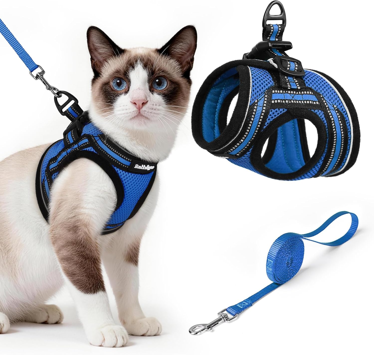 Detalle de rabbitgoo Cat Harness and Leash Set for Extra Small Cats: Escape-Proof Vest Harness with Reflective Strip (Blue, Large)