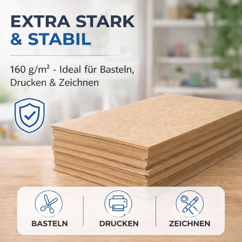 Thumbnail 6 de TK Gruppe Timo Klingler 100x Kraftpapier A4 (160 g/m²) – braunes Naturpapier zum Basteln, Drucken & Scrapbooking