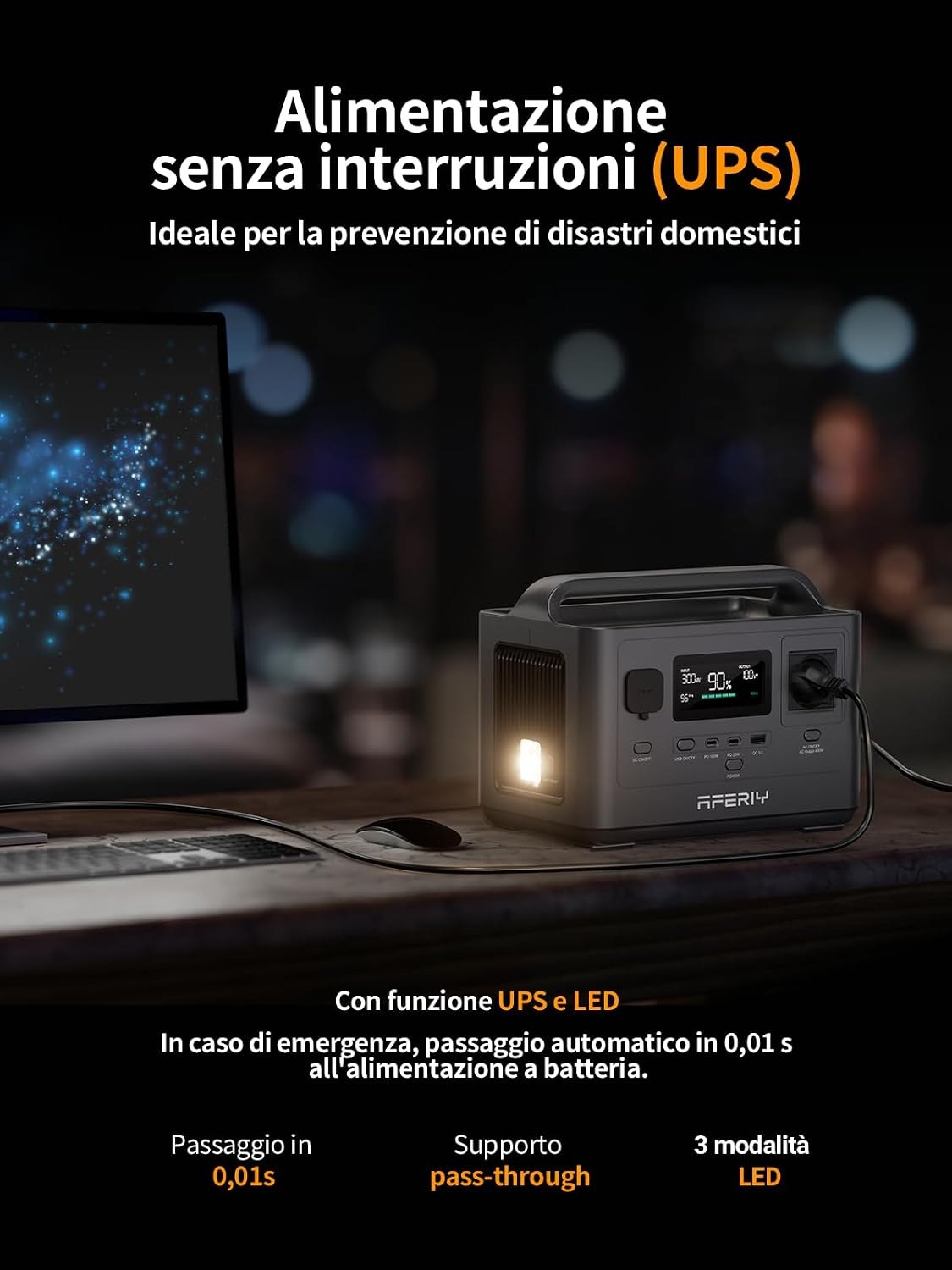Thumbnail 2 de AFERIY 400W Stazione di Energia Portatile con Batteria LiFePO4 256Wh – Ricarica rapida, 5 uscite e UPS 230V