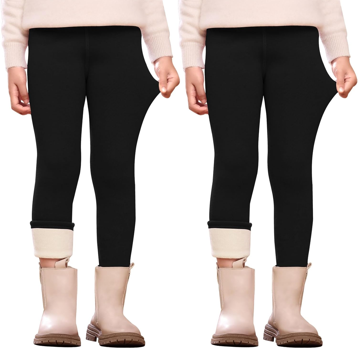 Vorvowry Girls Fleece Lined Leggings – Thermal Warm Thick Fluffy Kids Tights