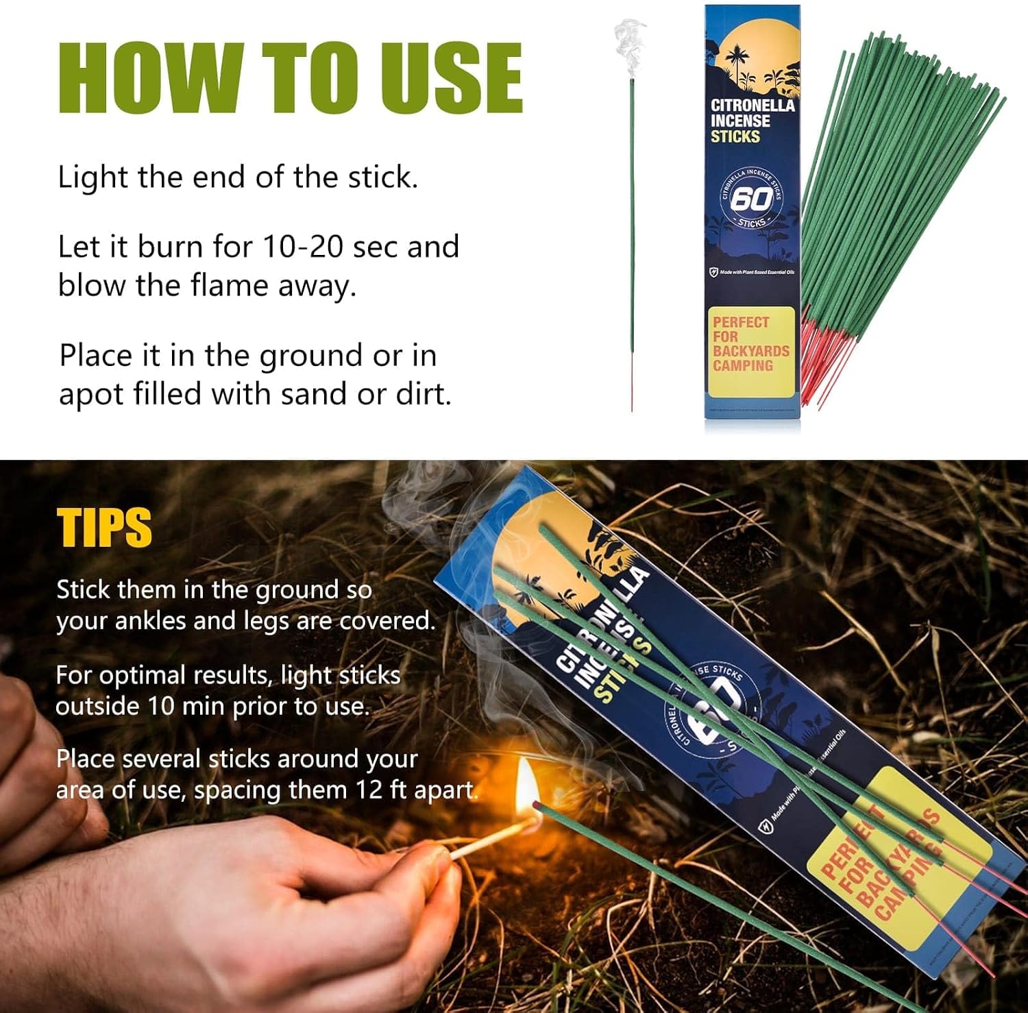 Detalle de Bâtons d’encens à la citronnelle – 60 bâtons par boîte, pour patio, terrasse et camping